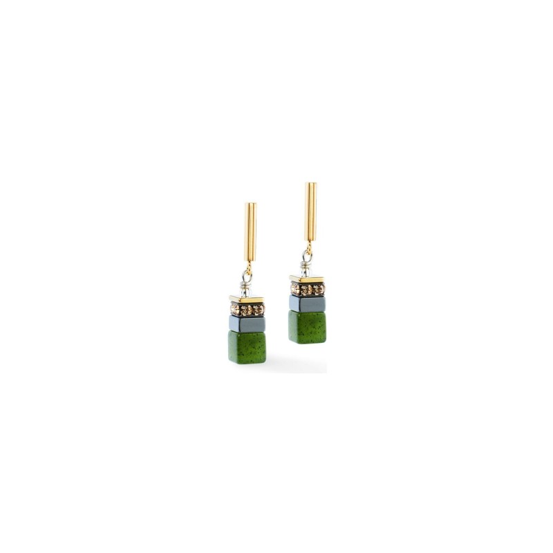 Boucles d'oreilles Coeur de Lion GeoCUBE Precious Motion en acier doré, nephrite - bijouterie haillot la seyne sur mer