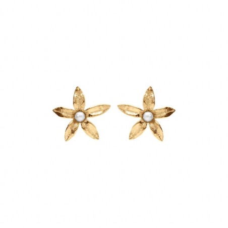 Boucles d'oreilles argent doré fleur et perle blanche - bijouterie haillot la seyne sur mer