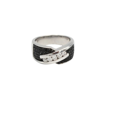 Bague Or 18k Diamants noirs et blancs - bijouterie haillot la seyne sur mer