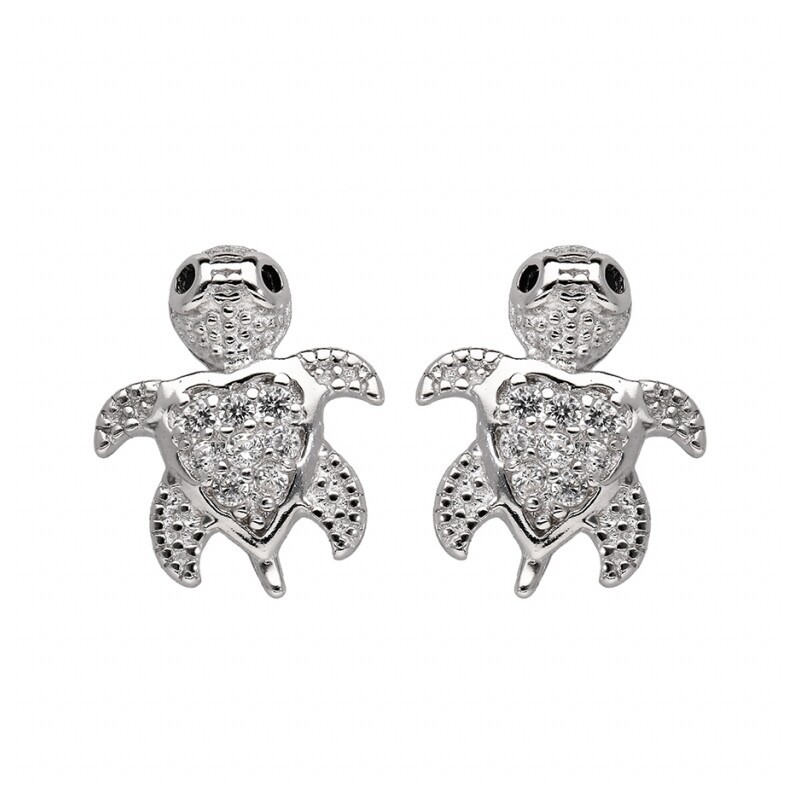 BOUCLES D'OREILLES TIGE ARGENT RHODIÉ TORTUE OXYDES BLANCS SERTIS - bijouterie haillot la seyne sur mer