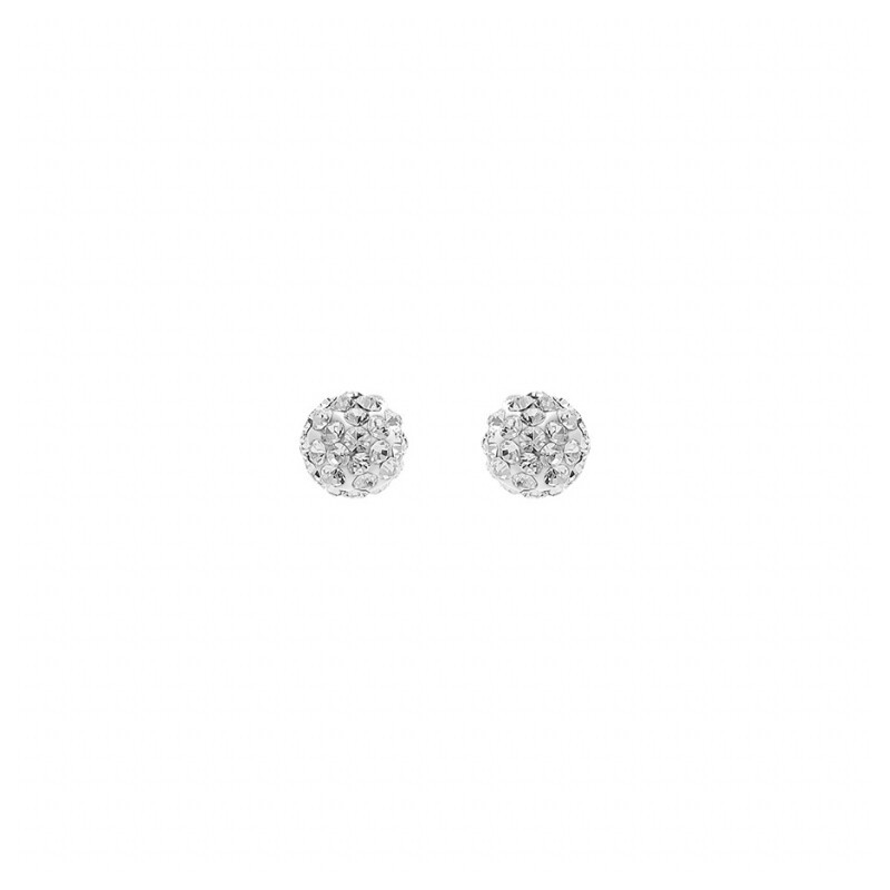 Boucles d'oreilles tige argent rhodié + pt boule résine strass blancs - bijouterie haillot la seyne sur mer