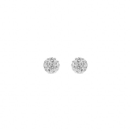 Boucles d'oreilles tige argent rhodié + pt boule résine strass blancs - bijouterie haillot la seyne sur mer