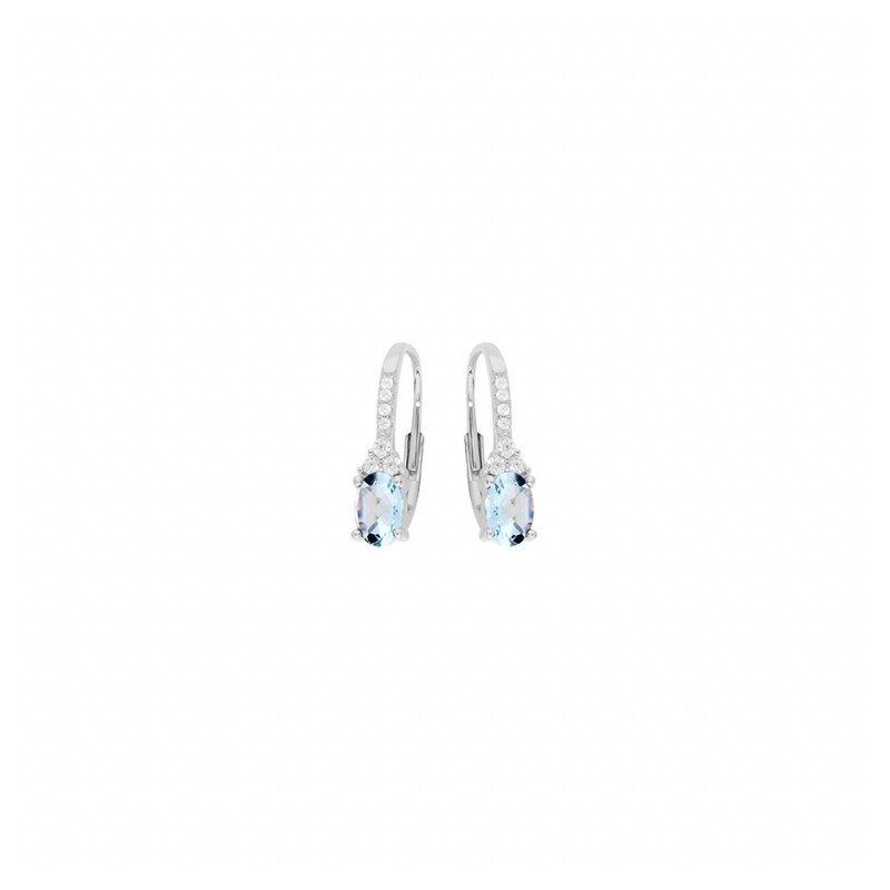 Boucles d'oreilles dormeuse argent rhodié topaze bleu et oxydes blancs sertis - bijouterie haillot la seyne sur mer