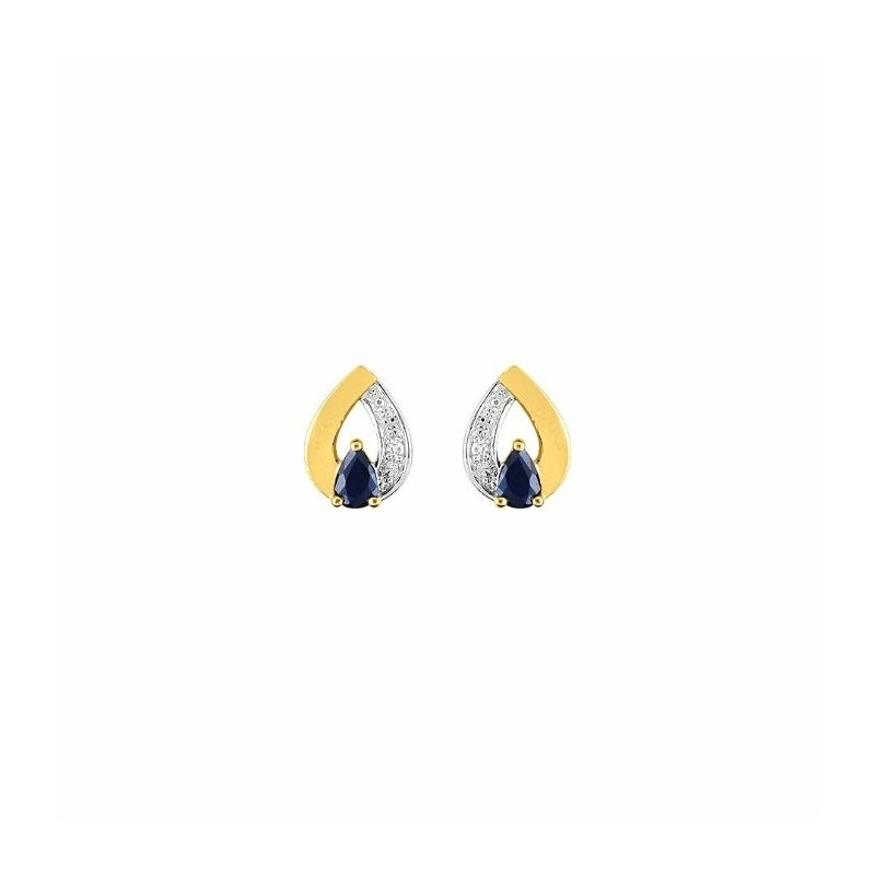 Boucles d'oreilles clous en or jaune, rhodium et saphirs - bijouterie haillot la seyne sur mer