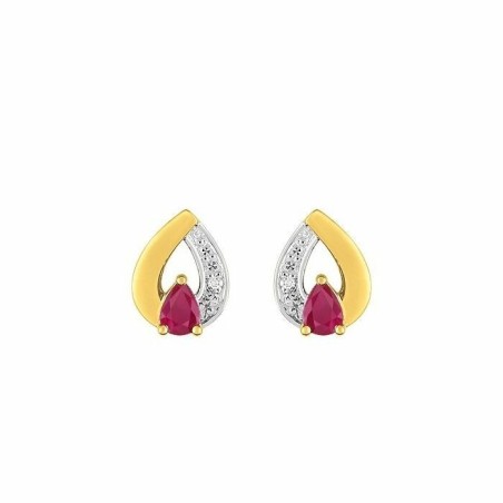 Boucles d'oreilles en or jaune, or blanc, rubis et diamants - bijouterie haillot la seyne sur mer