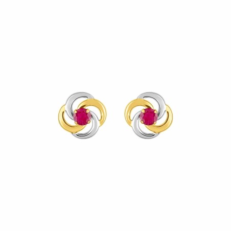 Boucles d'oreilles en or jaune, or blanc et rubis - bijouterie haillot la seyne sur mer