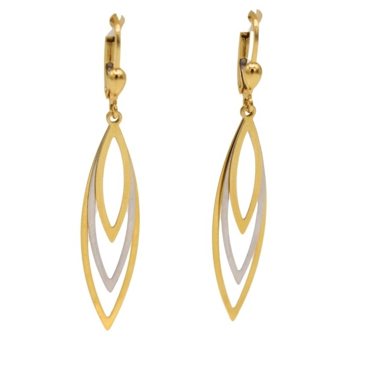 Boucles d'oreilles pendantes en or jaune et or blanc - bijouterie haillot la seyne sur mer