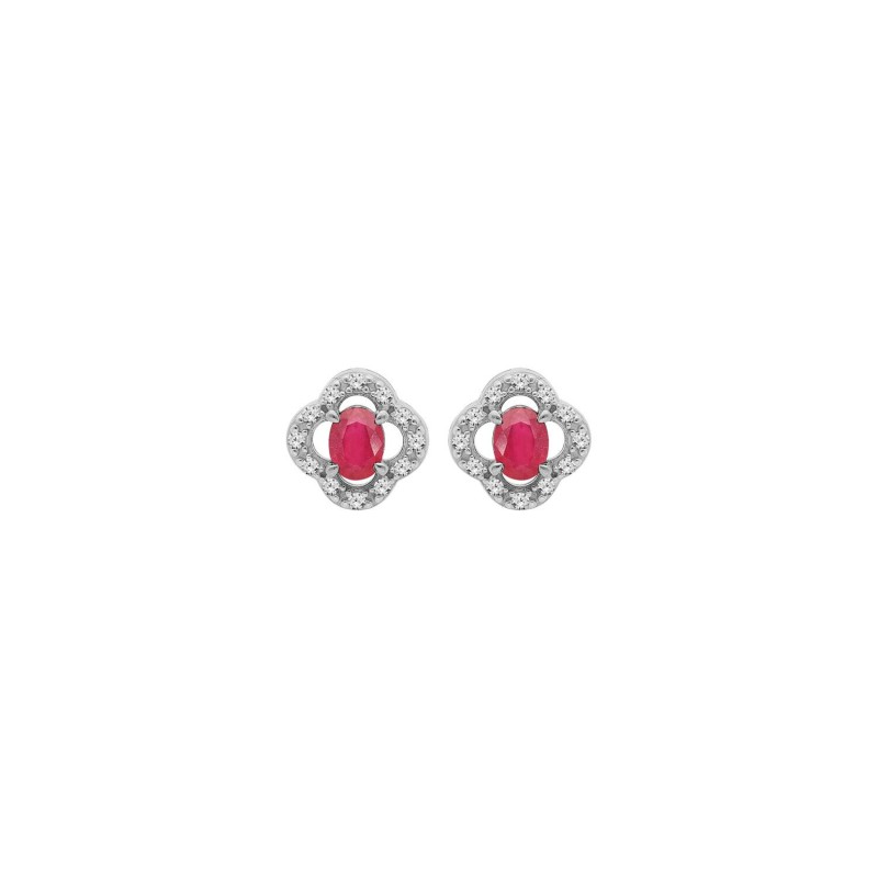 Boucles d'oreilles tige argent rhodié forme fleur rubis véritable - bijouterie haillot la seyne sur mer