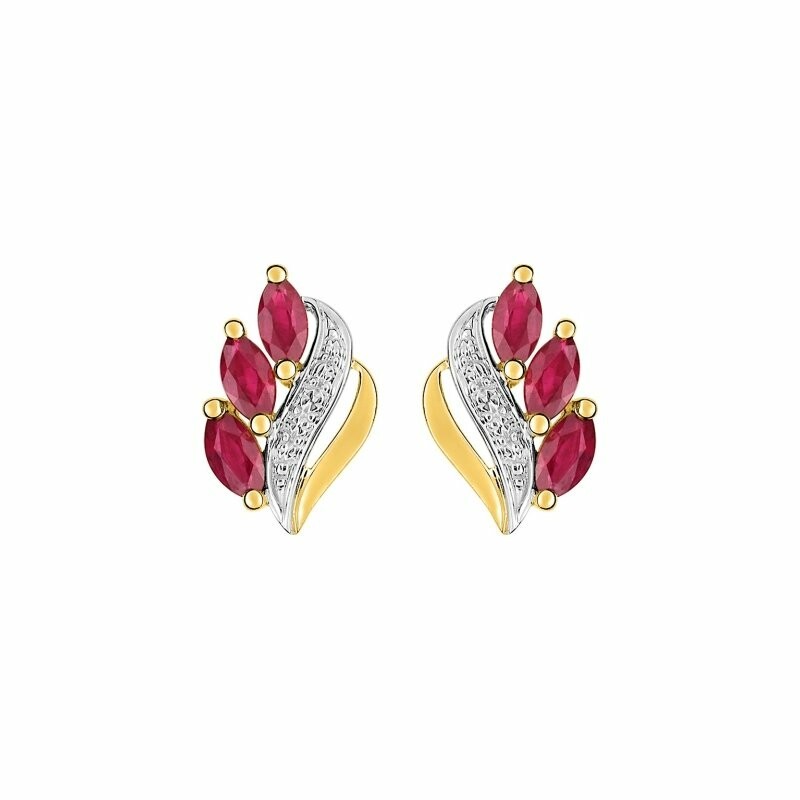 Boucles d'oreilles clous en or jaune, rhodium et rubis - bijouterie haillot la seyne sur mer