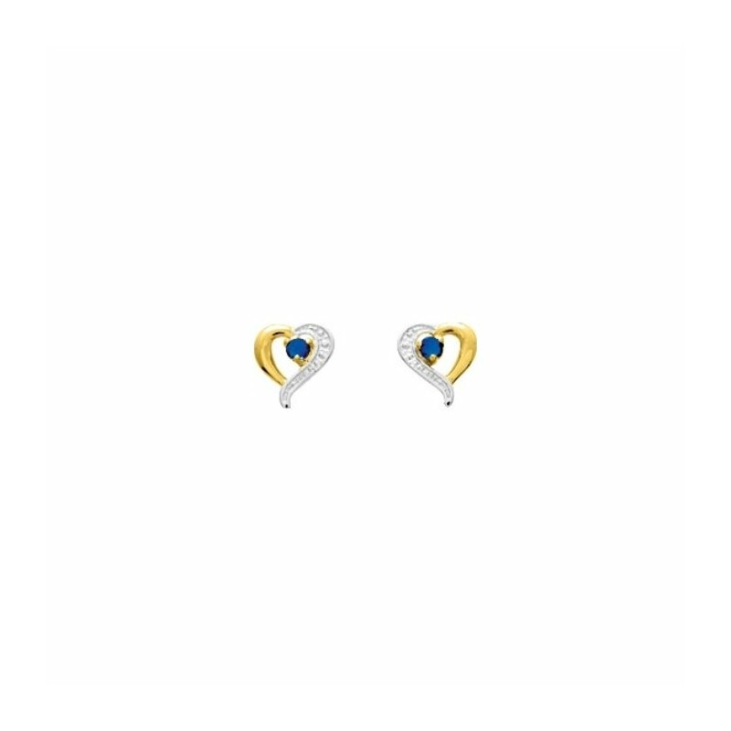 Boucles d'oreilles clous en or jaune, rhodium et saphirs - bijouterie haillot la seyne sur mer