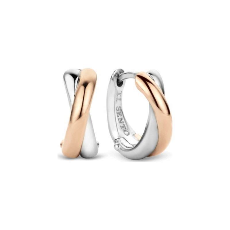 Créole Ti Sento en argent doré rose, anneaux entrelacés - bijouterie haillot la seyne sur mer