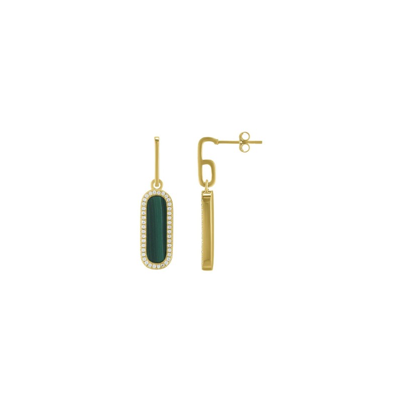 Boucles d'oreilles Charles Garnier en argent, malachite et oxyde de zirconium - bijouterie haillot la seyne sur mer