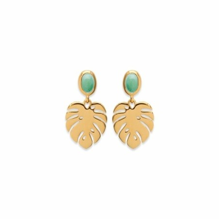 Boucles d'oreilles feuille en plaqué or et aventurine - bijouterie haillot la seyne sur mer