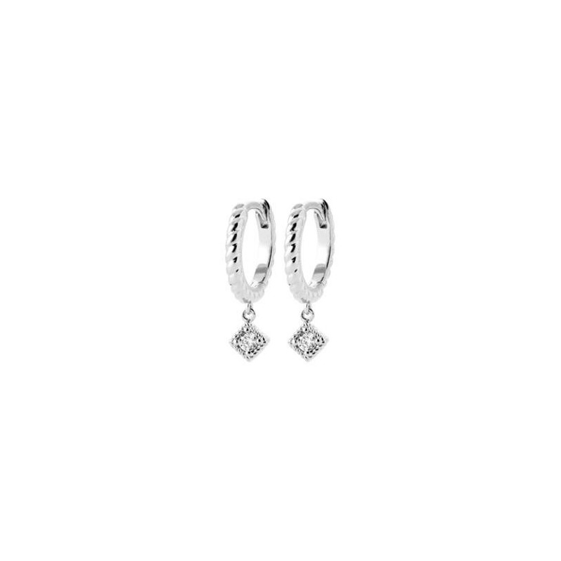 Boucles d'oreilles créoles en argent rhodié et oxyde de zirconium - bijouterie haillot la seyne sur mer