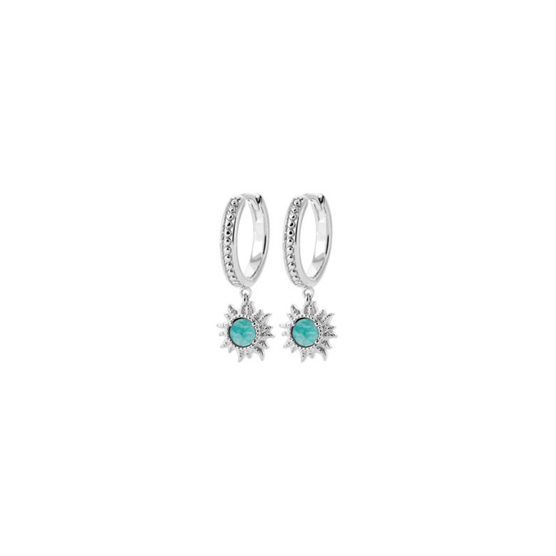Boucles d'oreilles créoles en argent rhodié et amazonites - bijouterie haillot la seyne sur mer
