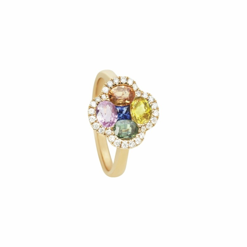 Bague Kuroba en or jaune , saphirs multicolores et diamants - bijouterie haillot la seyne sur mer