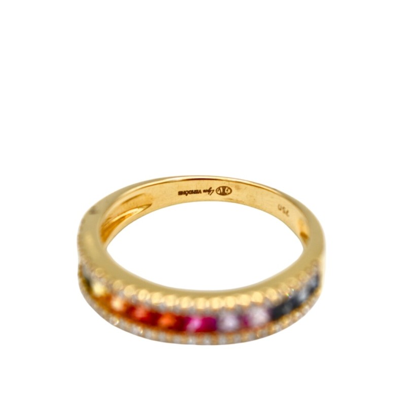 Bague Rainbow en or jaune, saphirs multicolores et diamants - bijouterie haillot la seyne sur mer