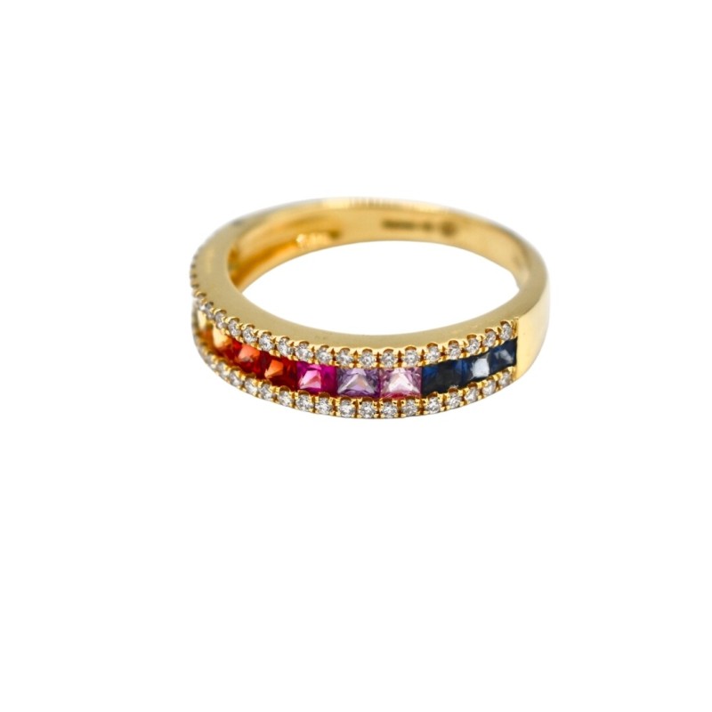 Bague Rainbow en or jaune, saphirs multicolores et diamants - bijouterie haillot la seyne sur mer