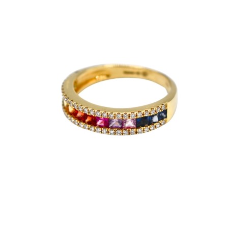 Bague Rainbow en or jaune, saphirs multicolores et diamants - bijouterie haillot la seyne sur mer