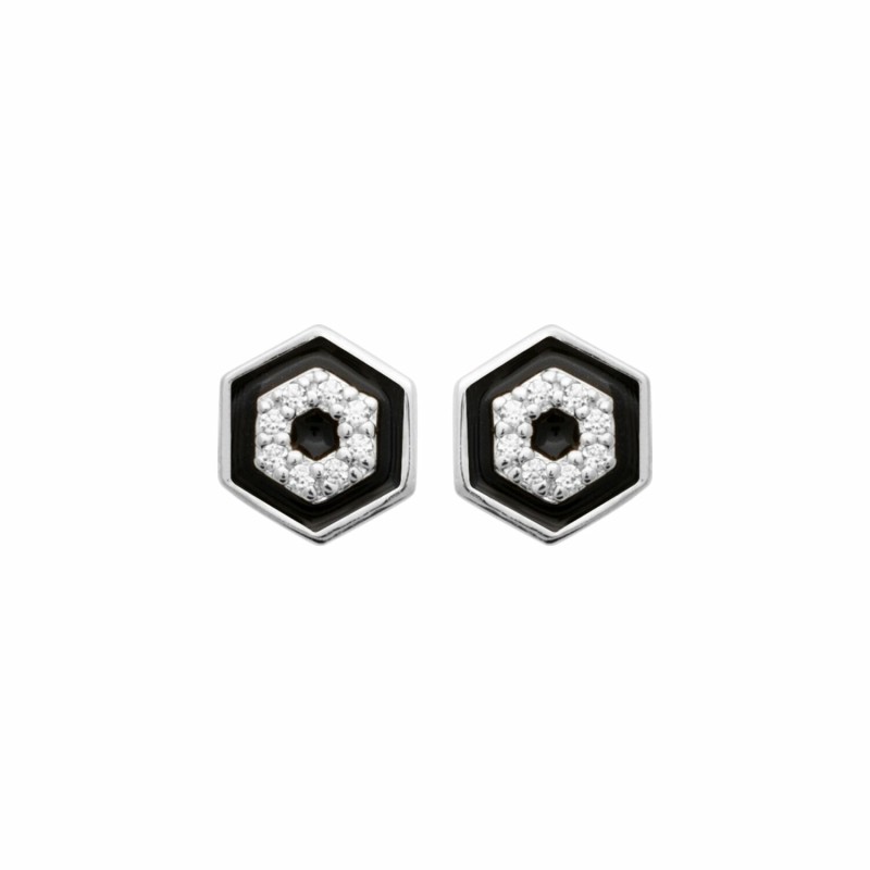 Boucles d'oreilles en argent rhodié, émail et oxydes de zirconium - bijouterie haillot la seyne sur mer