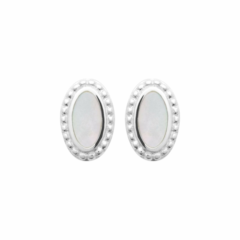 Boucles d'oreilles en argent rhodié et nacre - bijouterie haillot la seyne sur mer