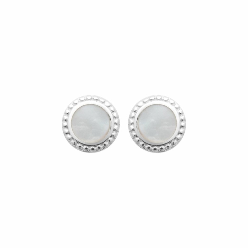 Boucles d'oreilles en argent rhodié et nacre - bijouterie haillot la seyne sur mer