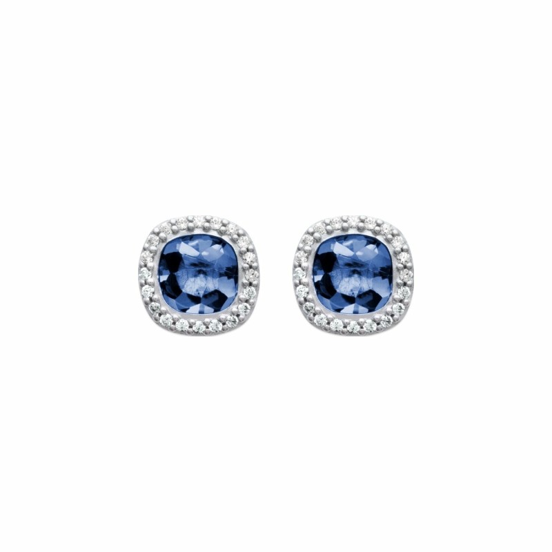 Boucles d'oreilles en argent rhodié, oxydes de zirconium et pierre synthétique - bijouterie haillot la seyne sur mer