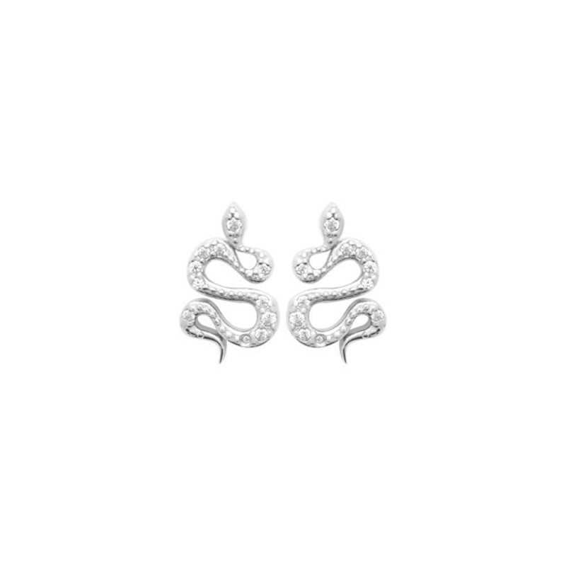 Boucles d'oreilles serpent en argent rhodié et oxydes de zirconium - bijouterie haillot la seyne sur mer
