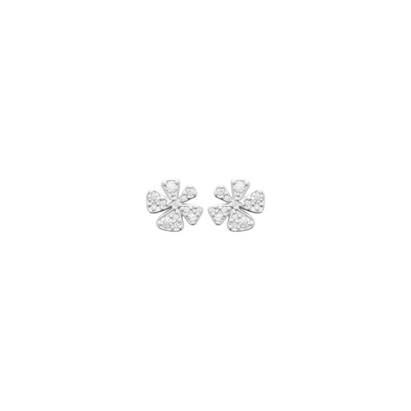 Boucles d'oreilles trèfle en argent rhodié et oxydes de zirconium - bijouterie haillot la seyne sur mer
