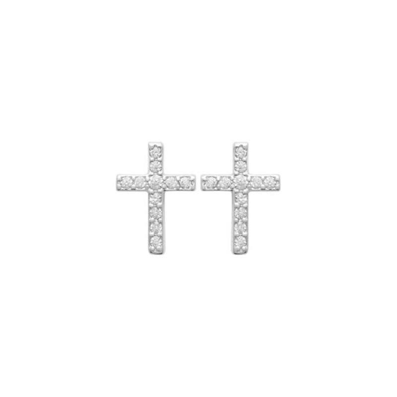 Boucles d'oreilles croix en argent rhodié et oxydes de zirconium - bijouterie haillot la seyne sur mer