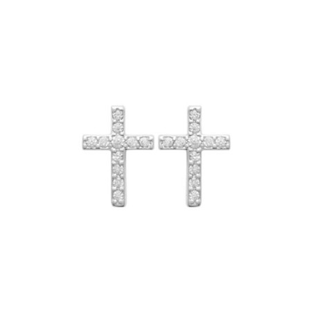 Boucles d'oreilles croix en argent rhodié et oxydes de zirconium - bijouterie haillot la seyne sur mer
