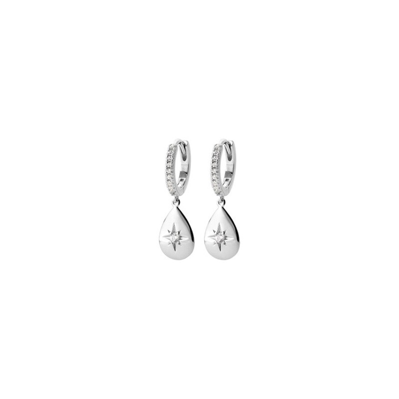 Boucles d'oreilles créole goutte pendante en argent rhodié et oxydes de zirconium - bijouterie haillot la seyne sur mer