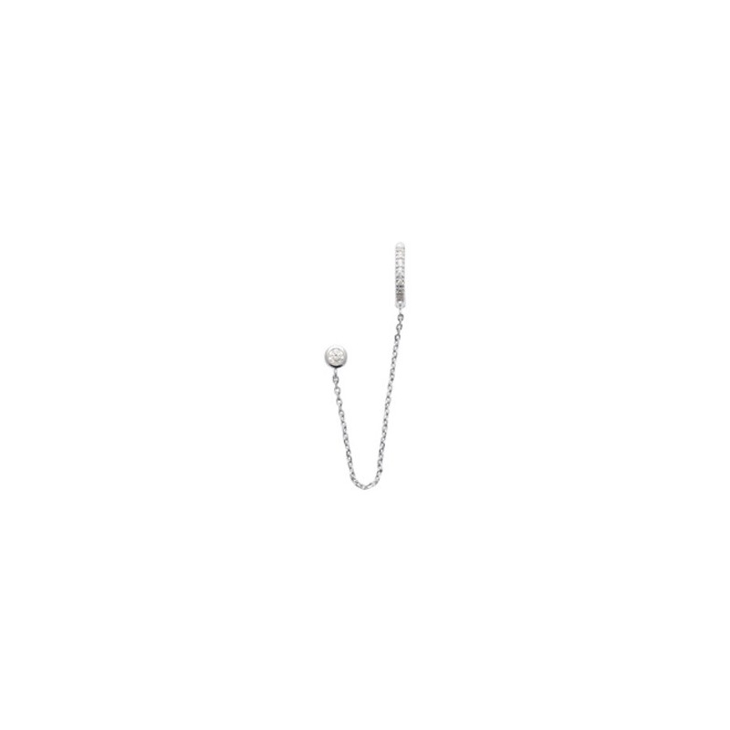Mono boucle d'oreille créole & chainette en argent rhodié et oxyde de zirconium - bijouterie haillot la seyne sur mer