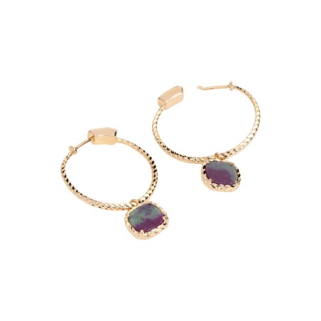 Boucles d'oreilles créoles Ana & Cha Kiara en plaqué or jaune et rubis zoïsite - bijouterie haillot la seyne sur mer