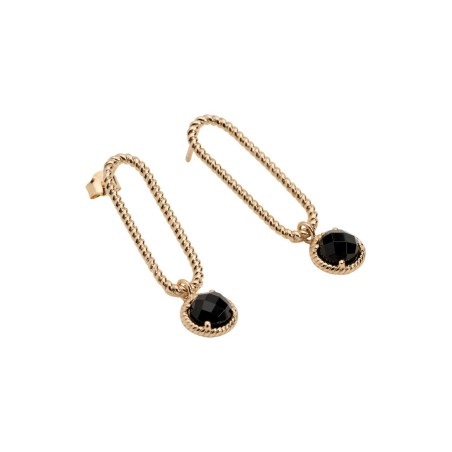 Boucles d'oreilles Ana & Cha Elise en plaqué or jaune et agate noire - bijouterie haillot la seyne sur mer