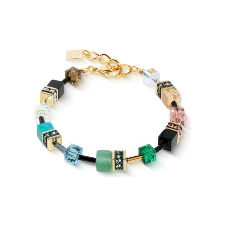 Bracelet Coeur de Lion GeoCUBE Iconic Precious en acier doré, turquoise,aventurine vert, cristaux Swarovski
