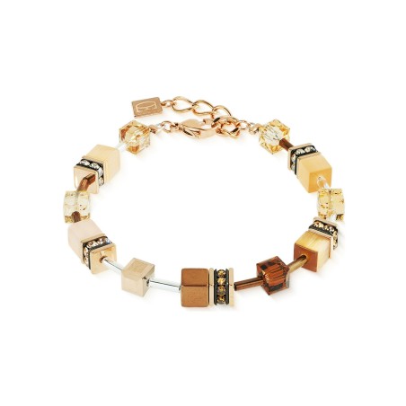 Bracelet Coeur de Lion GeoCUBE Iconic en acier, métal doré, cristaux Swarovski, hématite et oeil de tigre, polaris et strass