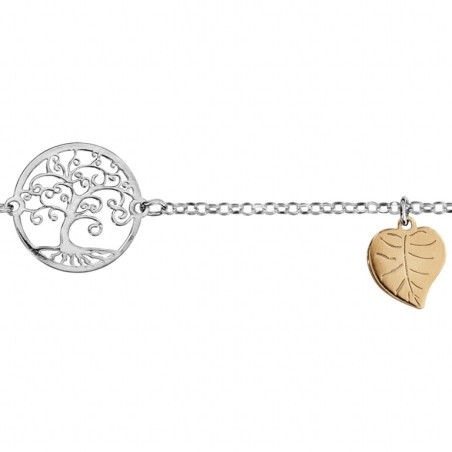 Bracelet argent rhodié arbre de vie et 2 feuilles dorure jaune - bijouterie haillot la seyne sur mer