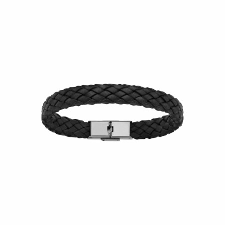 Bracelet en acier et cuir bovin tresse noir 20.5cm réglable - bijouterie haillot la seyne sur mer