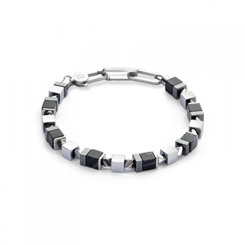 Bracelet GeoCUBE acier cubes onyx rayé et hématite - bijouterie haillot la seyne sur mer