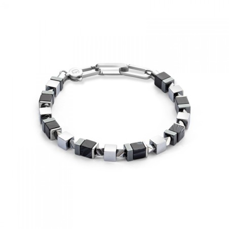 Bracelet GeoCUBE acier cubes onyx rayé et hématite - bijouterie haillot la seyne sur mer