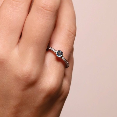 Bague Ti Sento en argent et pierre synthétique bleu foncé, serti clos - bijouterie haillot la seyne sur mer