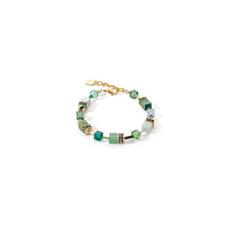 Bracelet Cœur de Lion GeoCUBE en métal doré, cristaux, strass, aventurine, amazonite, howlite et nephrite