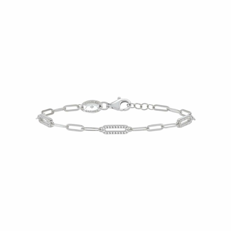 Bracelet Charles Garnier maille rectangle en argent et oxydes de zirconium - bijouterie haillot la seyne sur mer