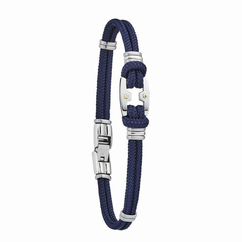 bracelet Jourdan Maho cordelette bleue acier or 750 - bijouterie haillot la seyne sur mer