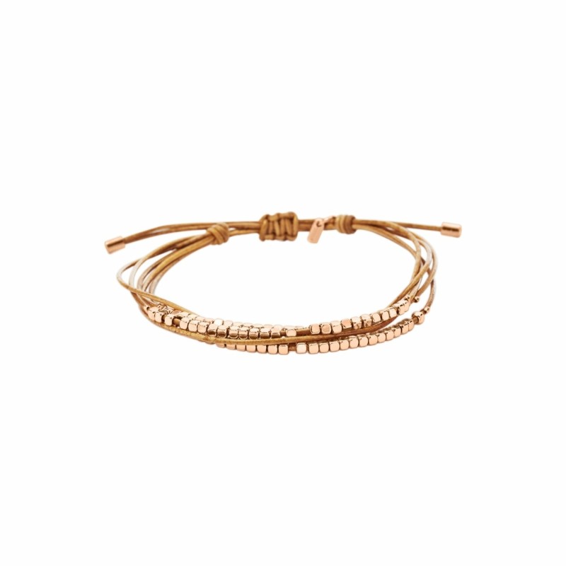 Bracelet FOSSIL en cuir et métal doré rose - bijouterie haillot la seyne sur mer