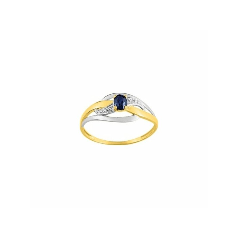 Bague en or jaune, or blanc, saphir et oxydes  - Bijouterie Haillot La seyne sur mer
