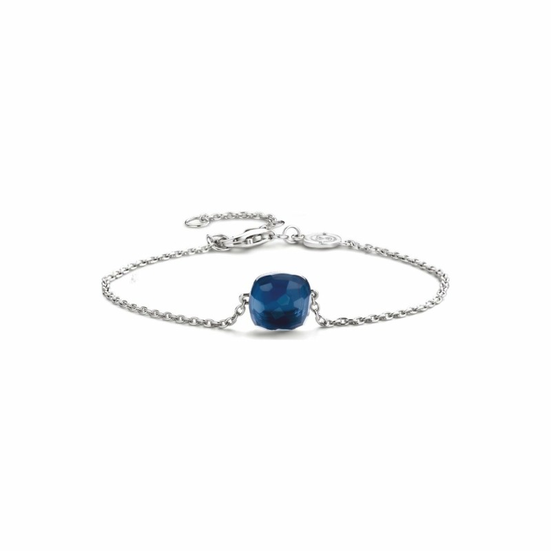 Bracelet Ti Sento en argent rhodié et pierre synthétique bleu foncé, taille carrée - bijouterie haillot la seyne sur mer