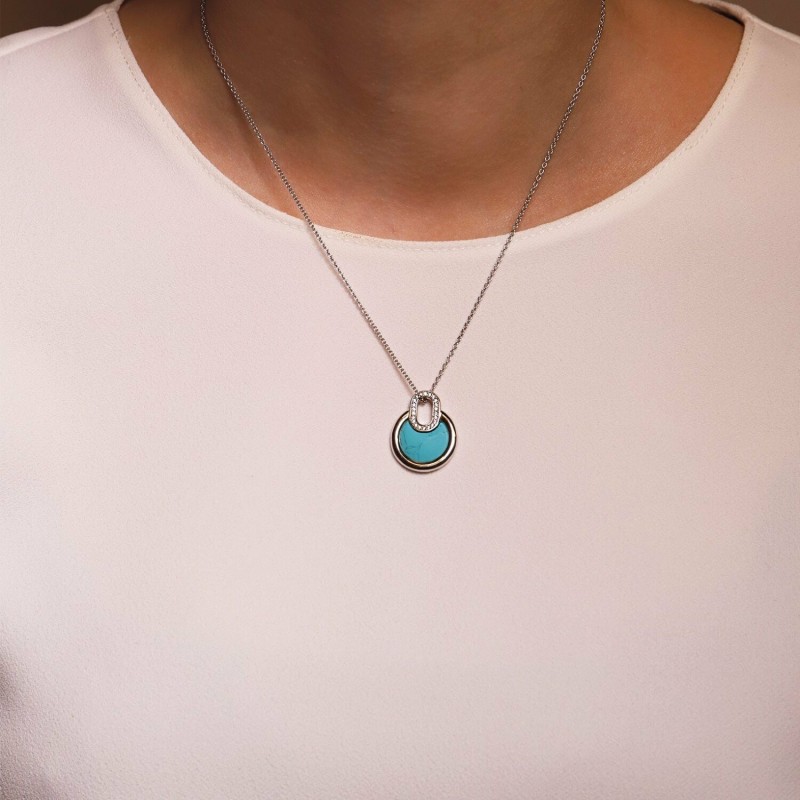 Collier Ti Sento en argent, oxydes de zirconium et pierre synthétique turquoise 