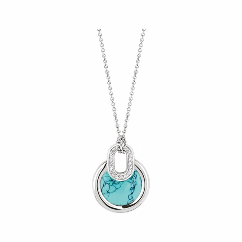 Collier Ti Sento en argent, oxydes de zirconium et pierre synthétique turquoise 